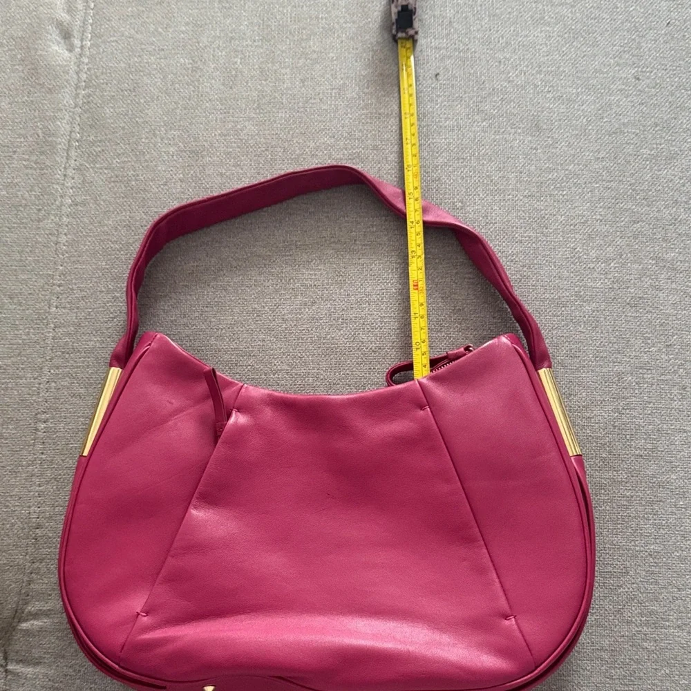 Alexandra Bartlett Fuchsia Crescent Shoulder Bag with Gold Hardware